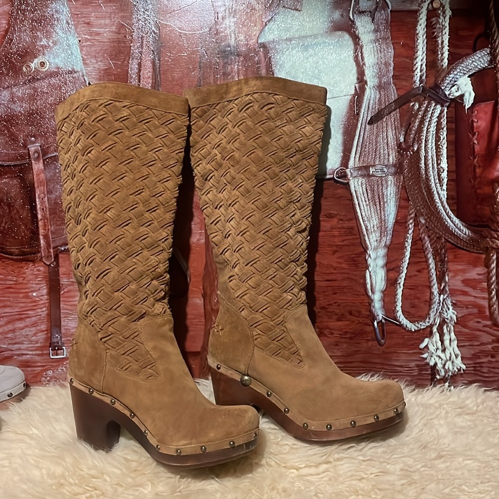 Ugg brown suede basket weave boots